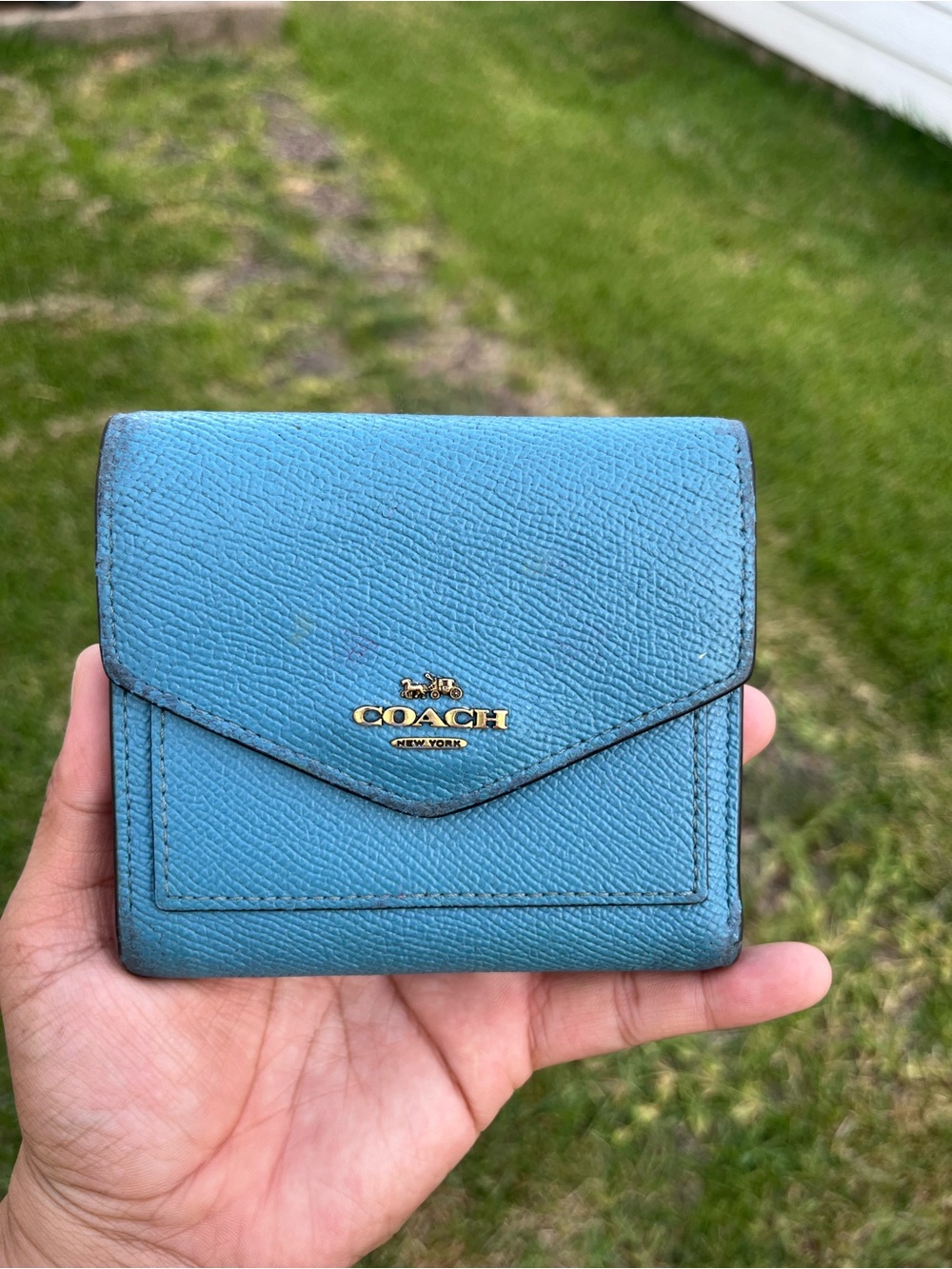 COACH Blue Leather Compact Wallet